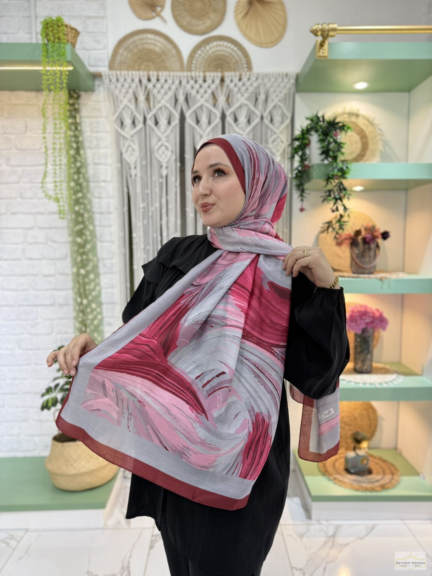 Fırça Desen Fuşya Pamuk Şal
