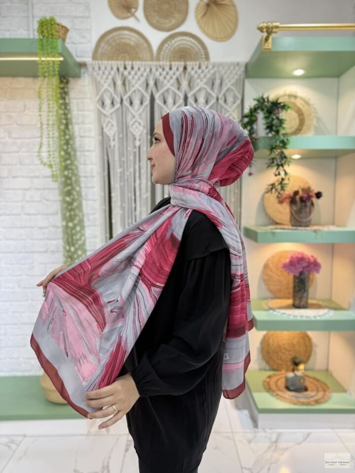 Fırça Desen Fuşya Pamuk Şal