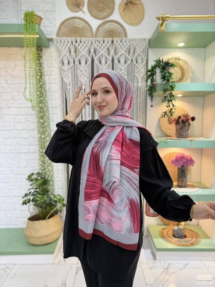 Fırça Desen Fuşya Pamuk Şal