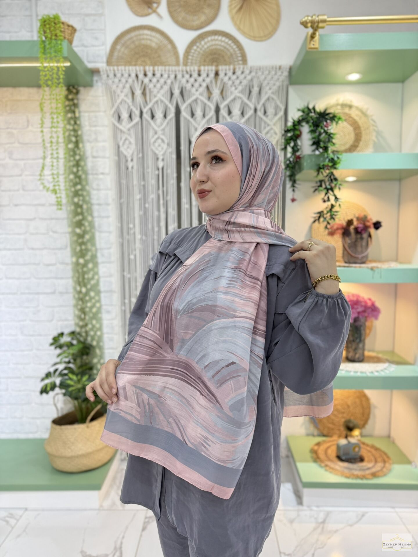 Fırça Desen Pudra Pamuk Şal