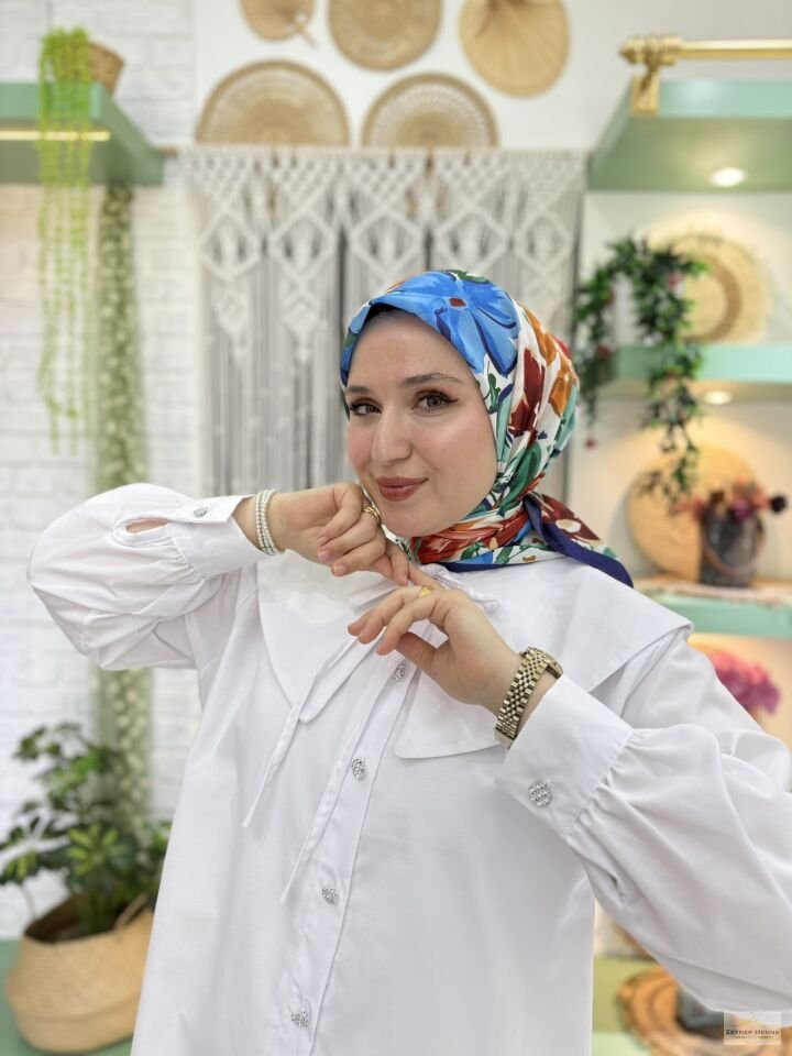 Zambak Desen Karışık Pamuk Eşarp