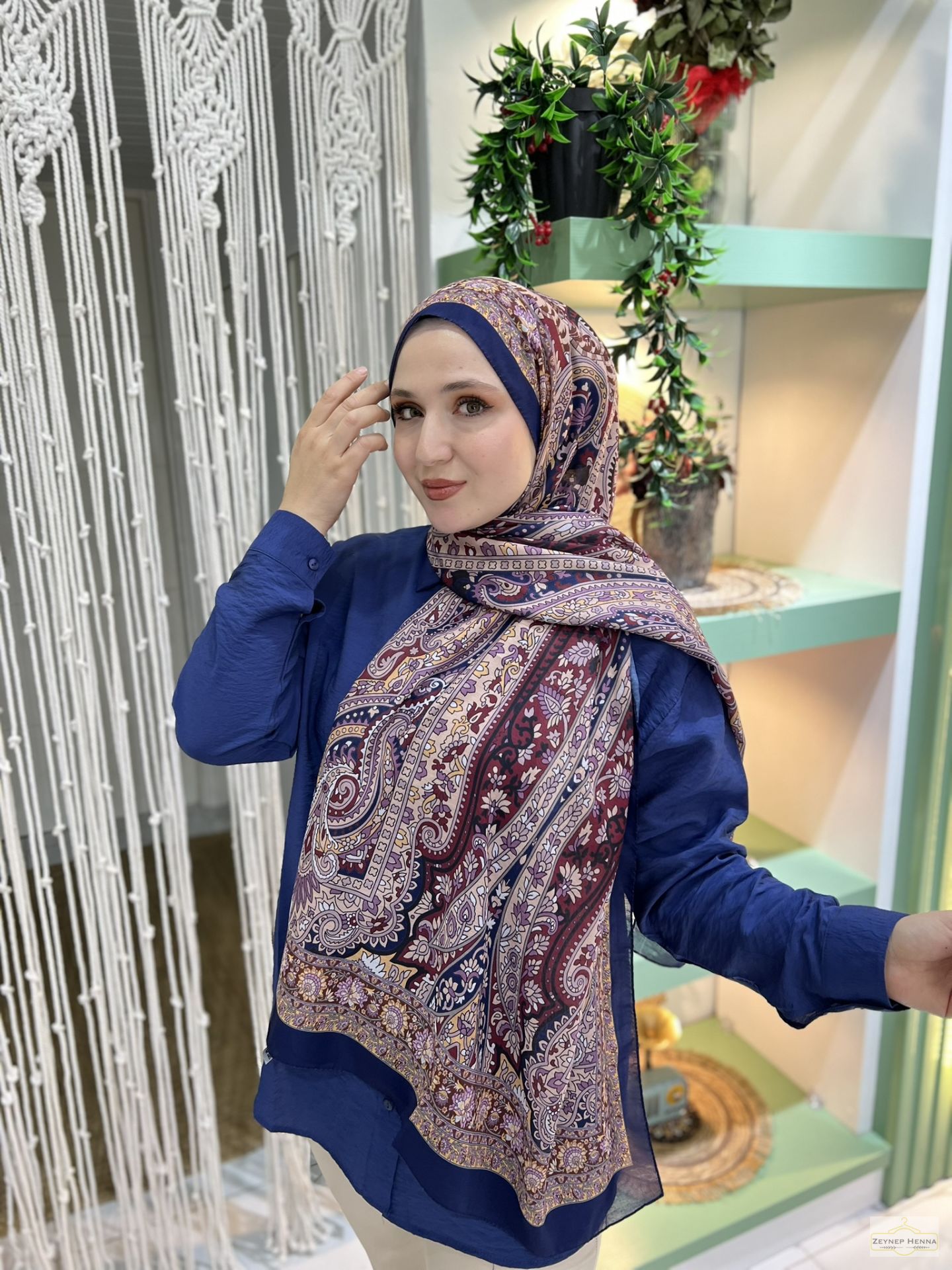 Arya Desen Lacivert Pamuk Şal