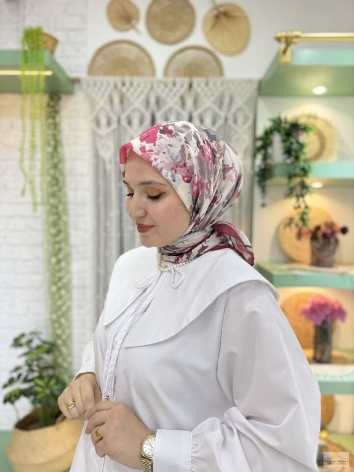 Mozaik Desen Vişne Pamuk Eşarp