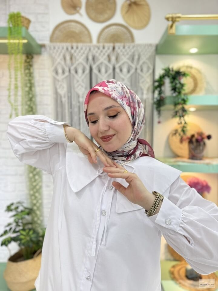 Mozaik Desen Vişne Pamuk Eşarp