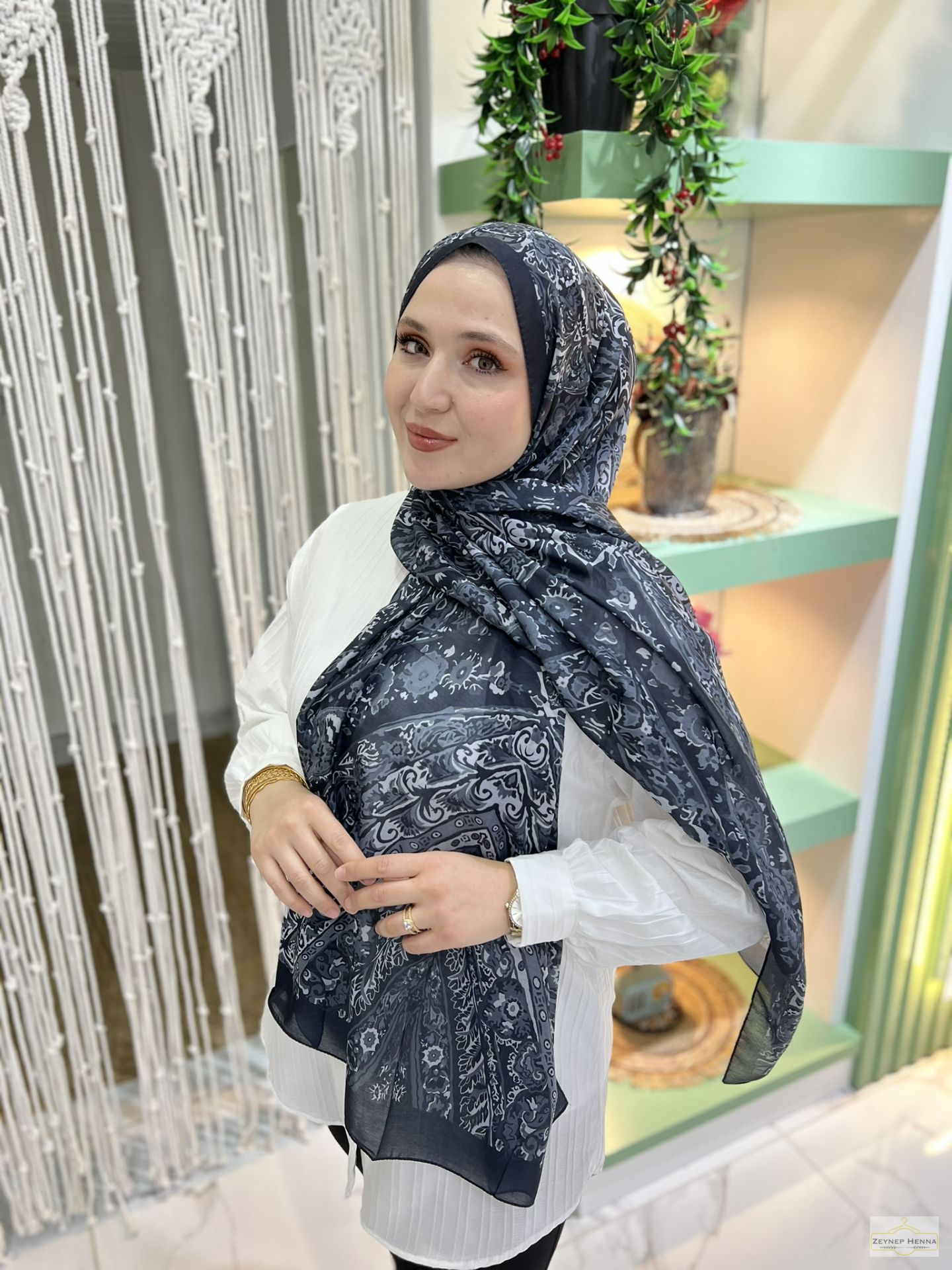 Şila Desen Siyah Pamuk Şal