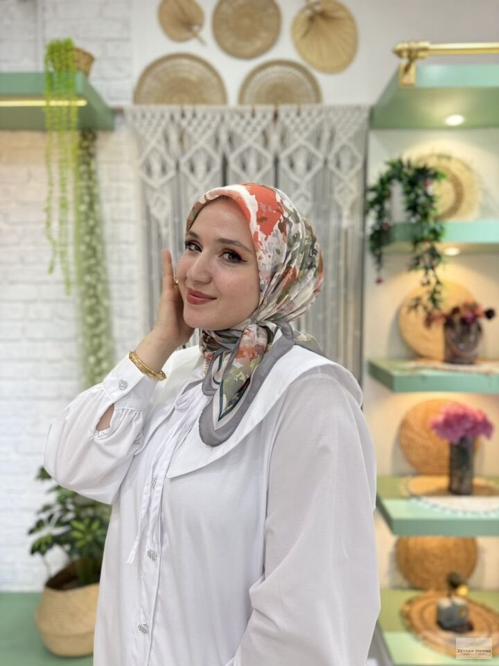Mozaik Desen Haki Pamuk Eşarp