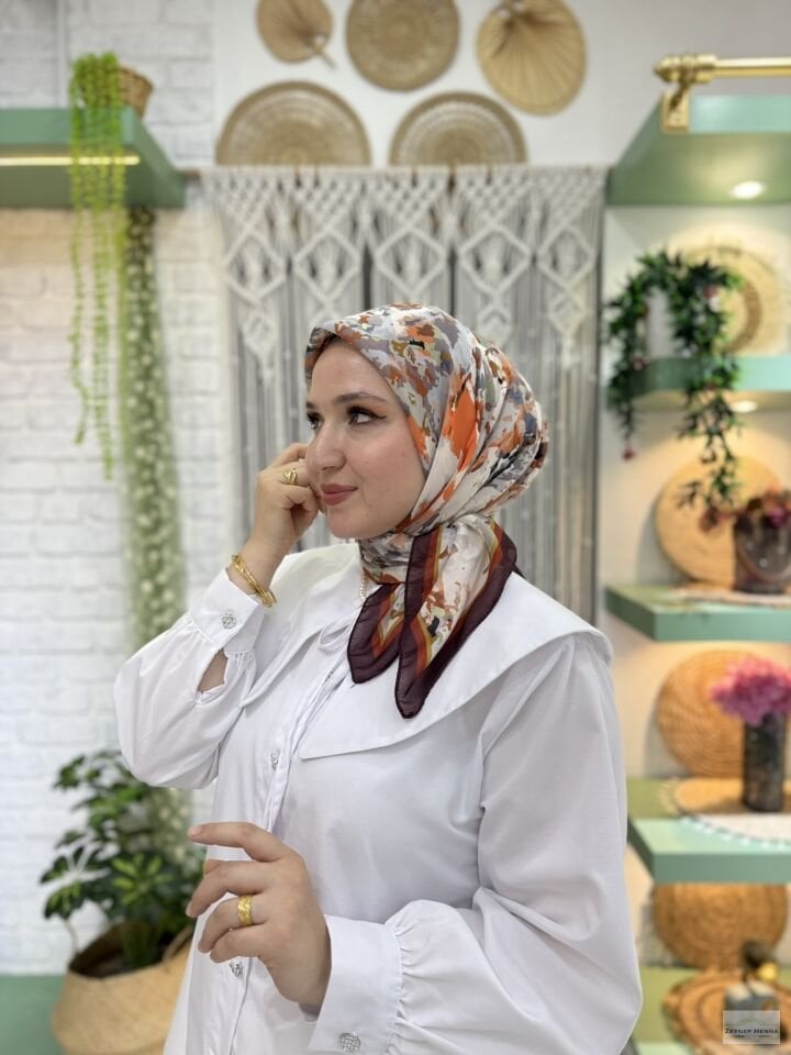 Mozaik Desen Kiremit Pamuk Eşarp