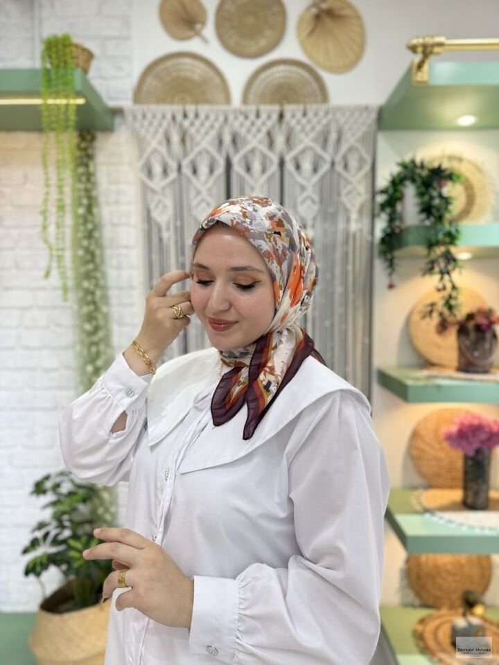 Mozaik Desen Kiremit Pamuk Eşarp