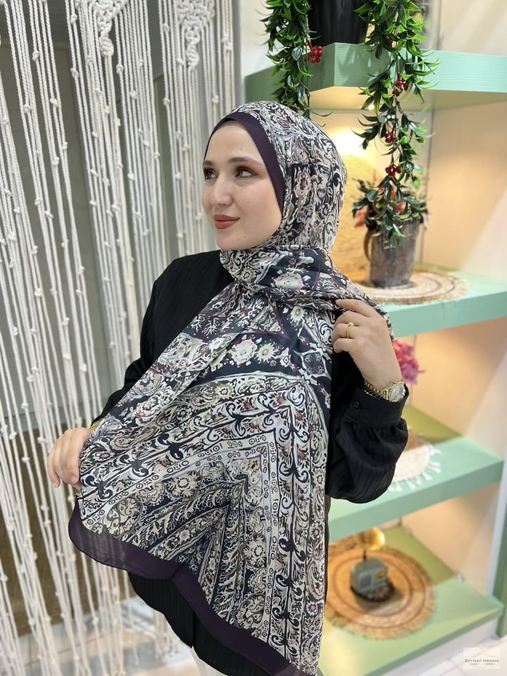 Şila Desen Patlıcan Mor Pamuk Şal