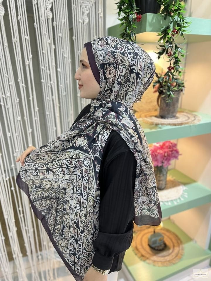 Şila Desen Patlıcan Mor Pamuk Şal