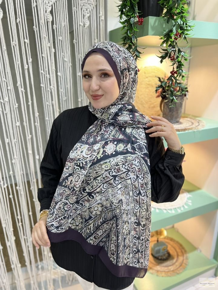 Şila Desen Patlıcan Mor Pamuk Şal