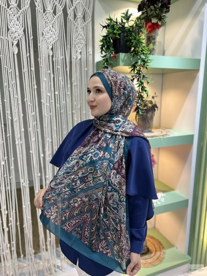 Şila Desen İndigo Pamuk Şal