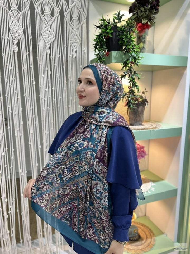 Şila Desen İndigo Pamuk Şal
