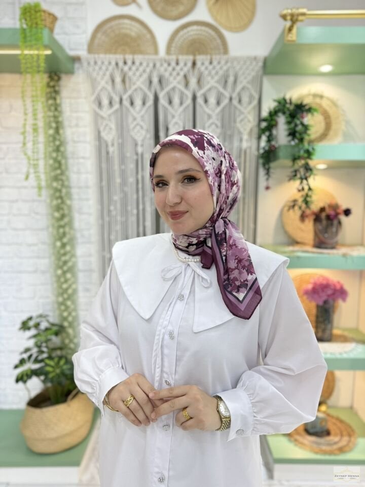 Mozaik Desen Mürdüm Pamuk Eşarp