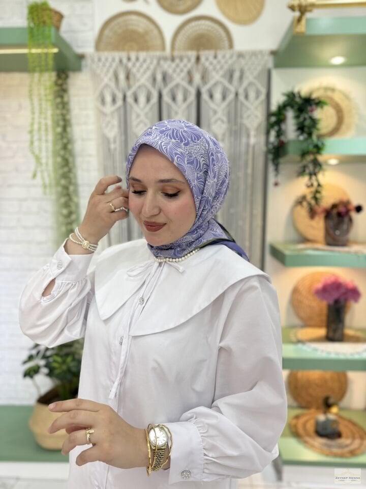 Mandala Desen Lila Pamuk Eşarp