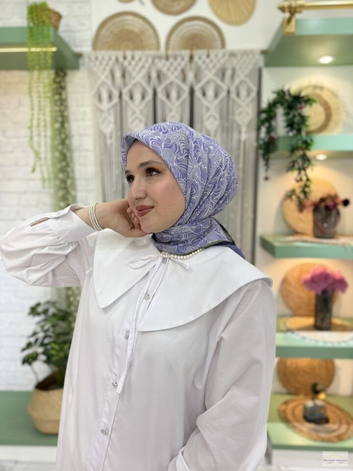 Mandala Desen Lila Pamuk Eşarp