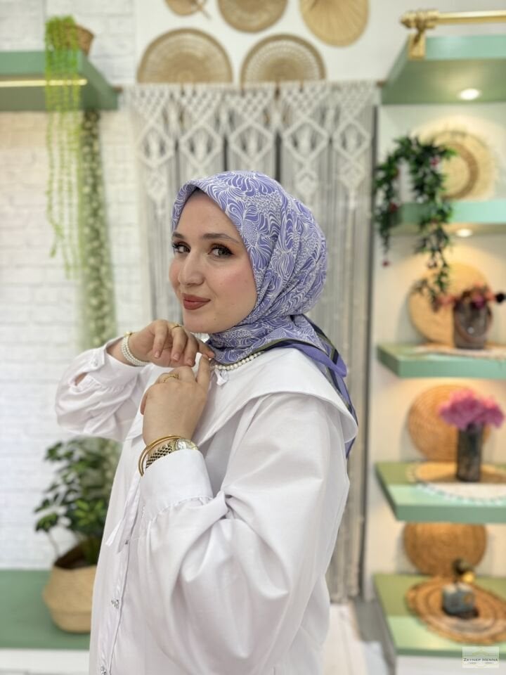 Mandala Desen Lila Pamuk Eşarp