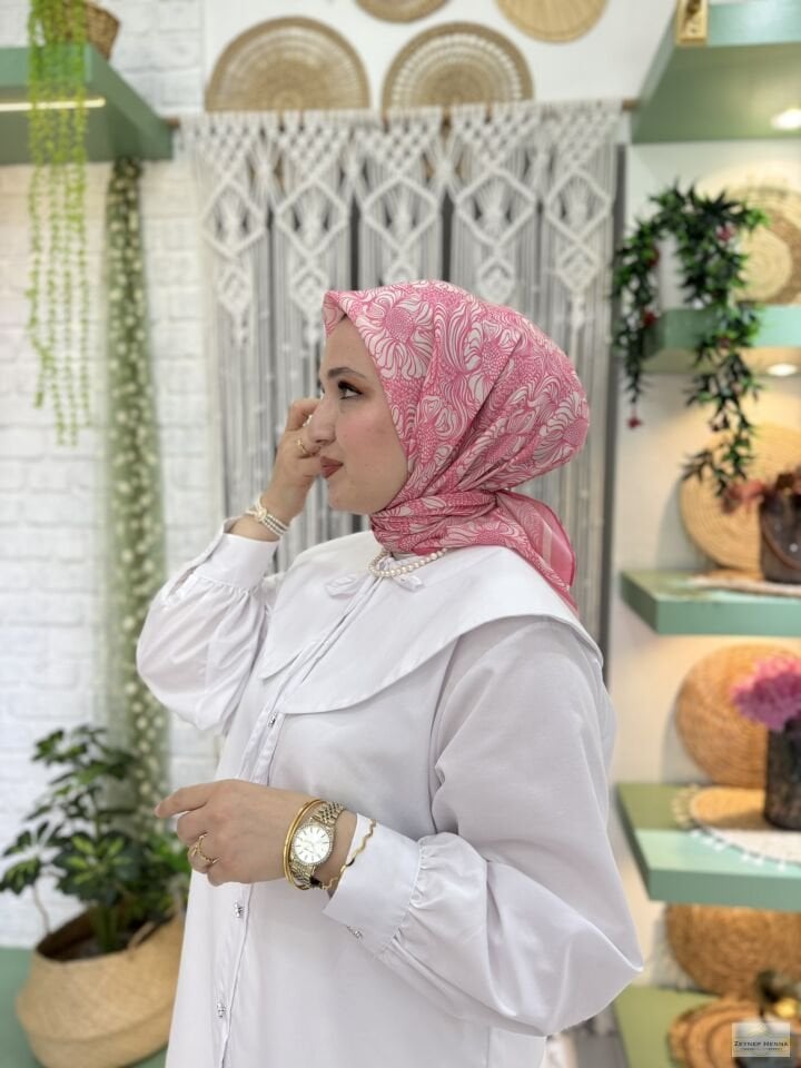 Mandala Desen Pembe Pamuk Eşarp