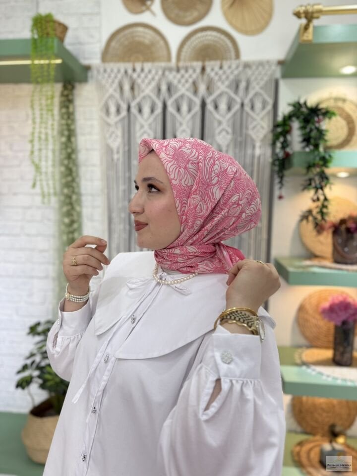 Mandala Desen Pembe Pamuk Eşarp