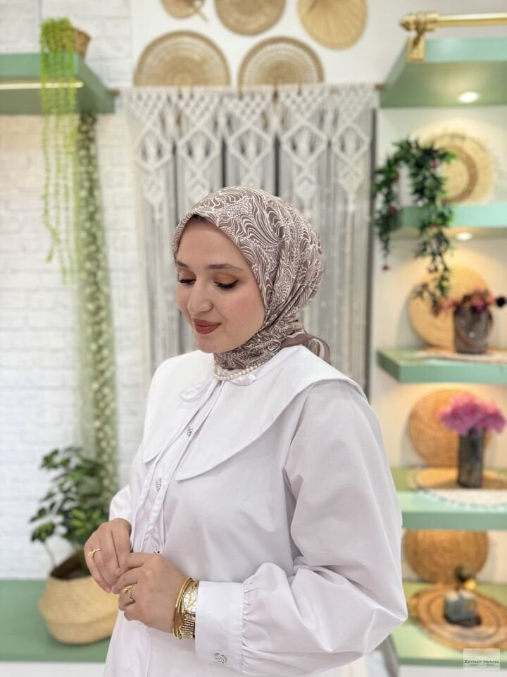 Mandala Desen Kahve Pamuk Eşarp