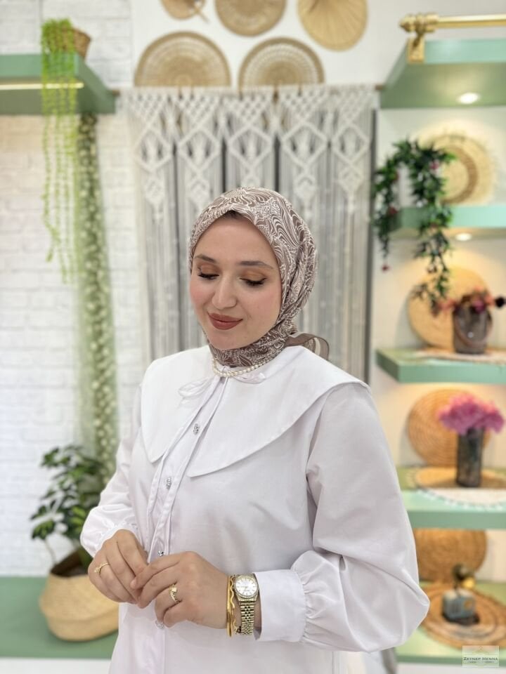 Mandala Desen Kahve Pamuk Eşarp