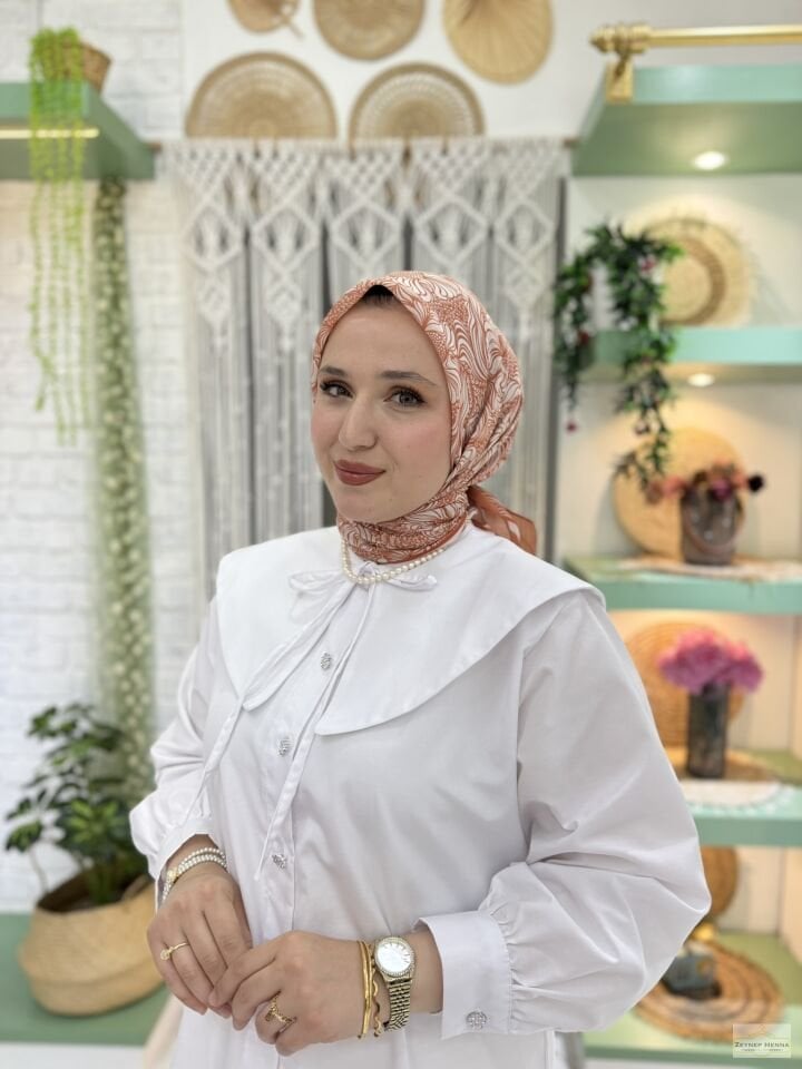 Mandala Desen Turuncu Pamuk Eşarp