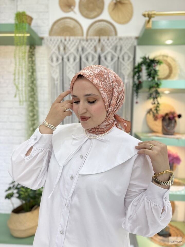 Mandala Desen Turuncu Pamuk Eşarp