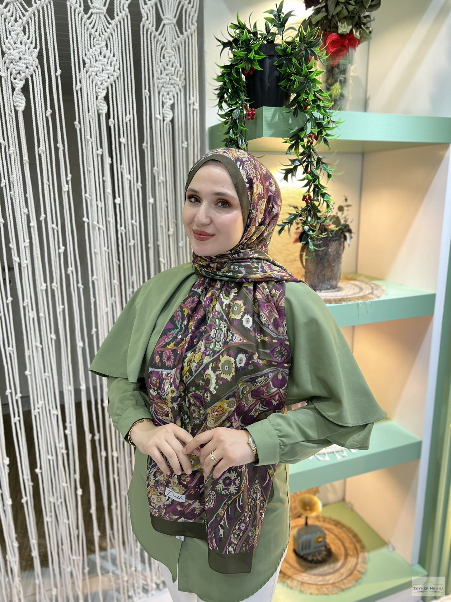 Şila Desen Haki Yeşil Pamuk Şal