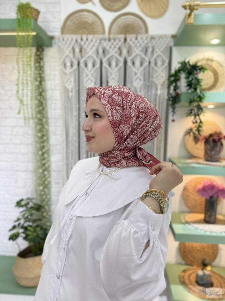 Mandala Desen Bordo Pamuk Eşarp