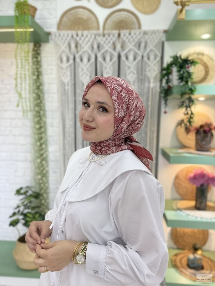 Mandala Desen Bordo Pamuk Eşarp
