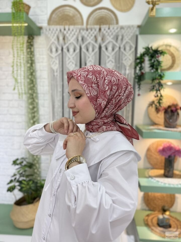 Mandala Desen Bordo Pamuk Eşarp