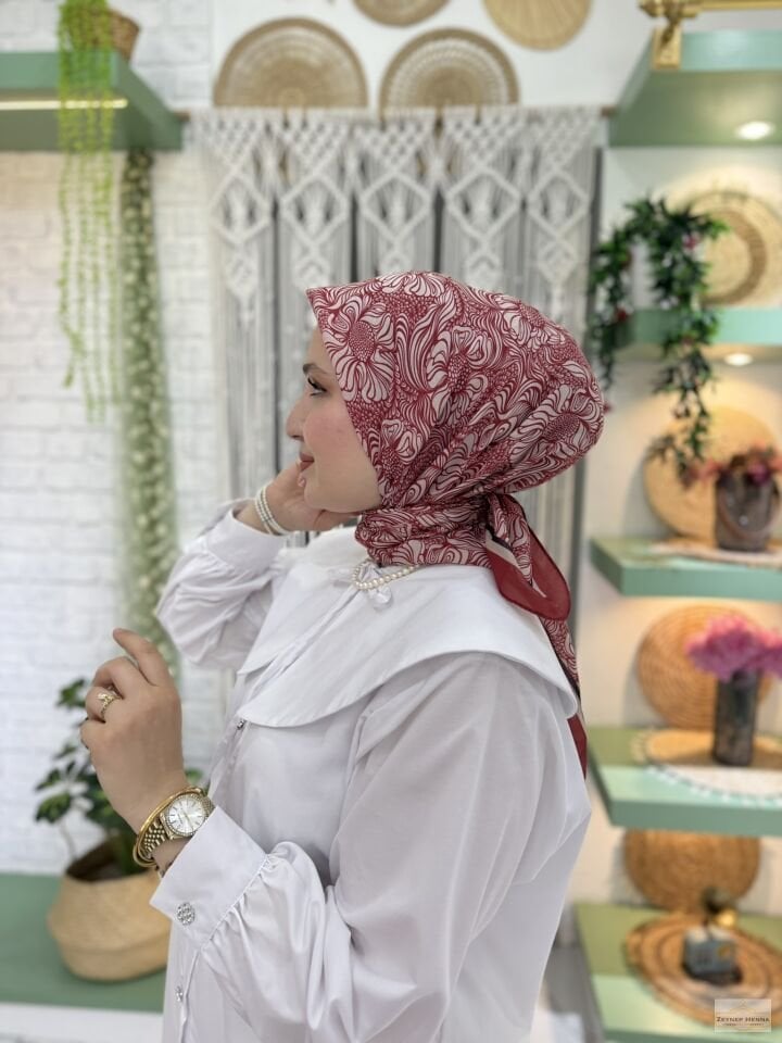 Mandala Desen Bordo Pamuk Eşarp