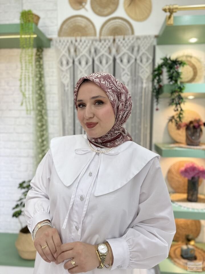 Mandala Desen Vişne Pamuk Eşarp