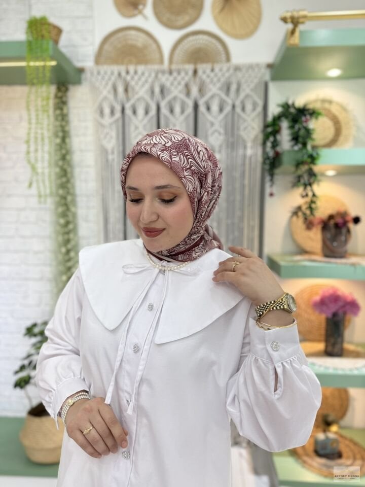 Mandala Desen Vişne Pamuk Eşarp