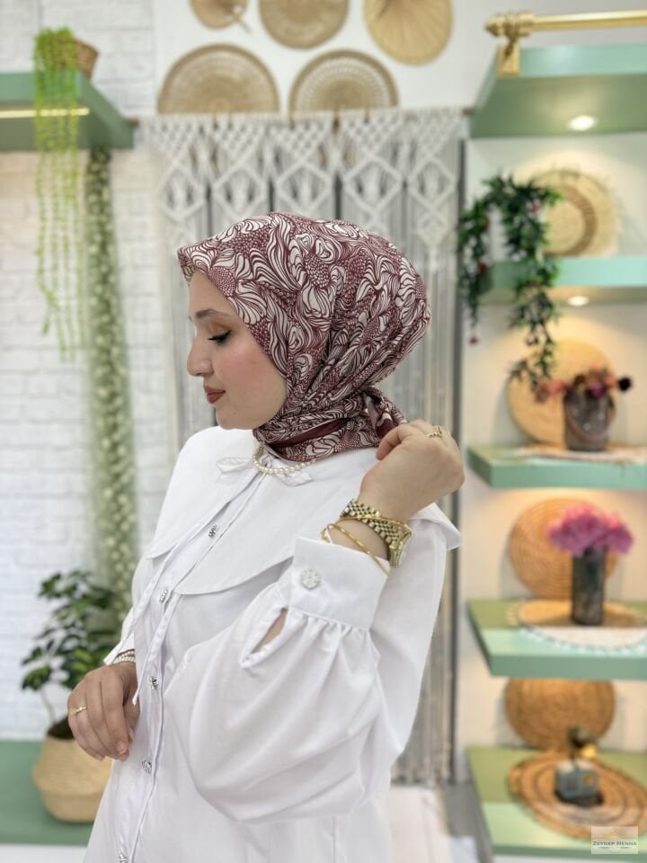Mandala Desen Vişne Pamuk Eşarp