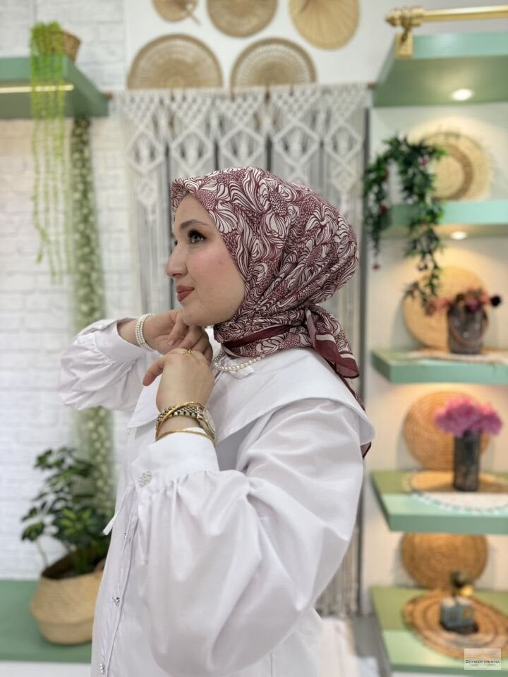 Mandala Desen Vişne Pamuk Eşarp