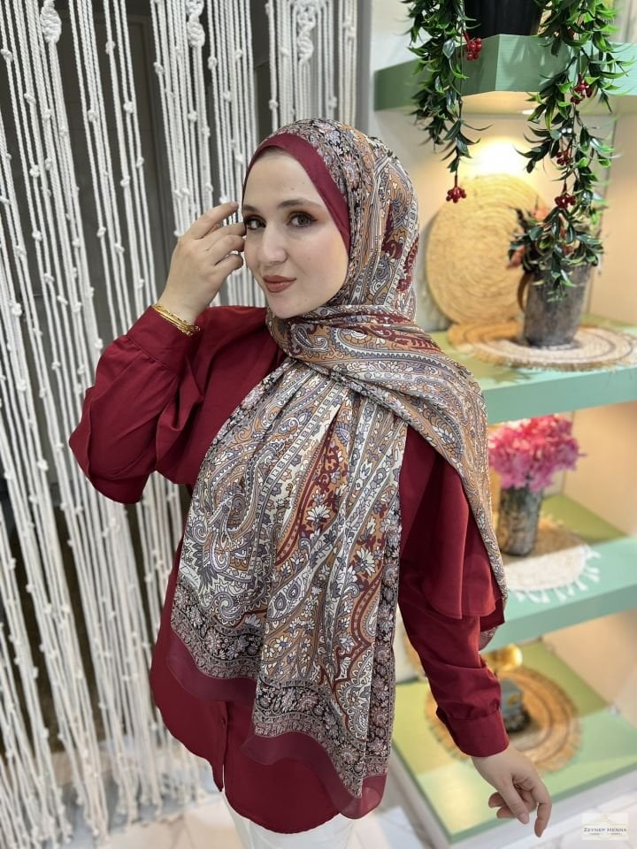 Arya Desen Bordo Pamuk Şal