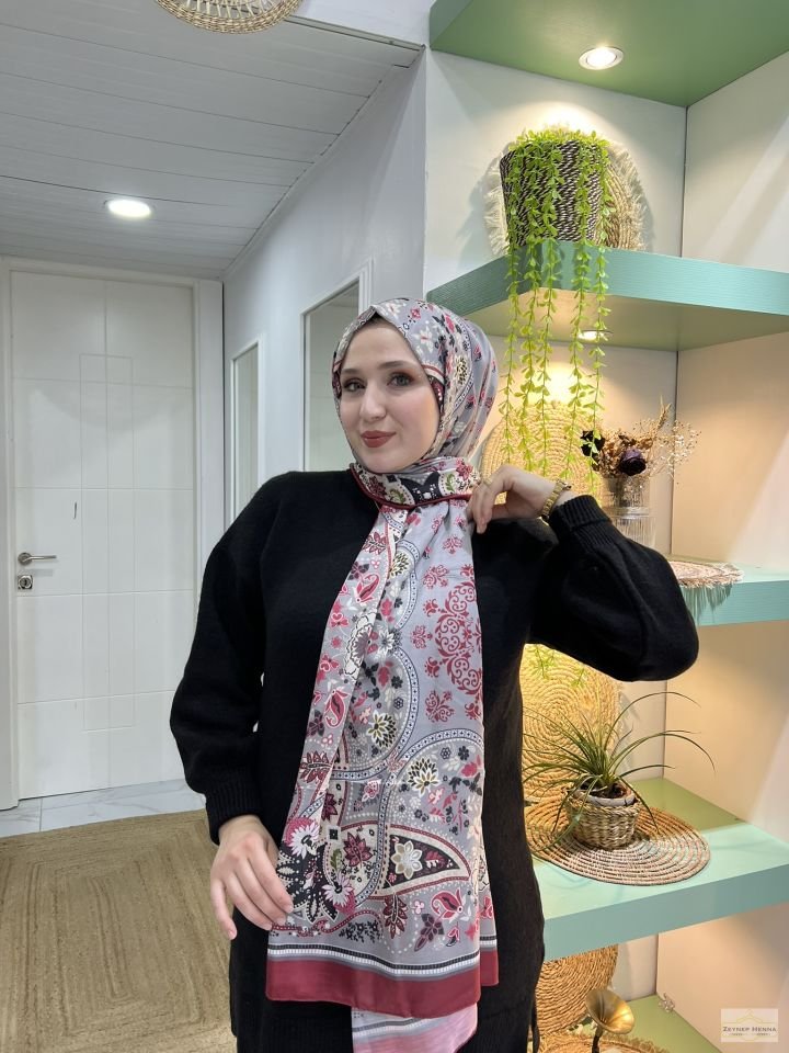 Karanfil Desen Gri Pamuk Şal