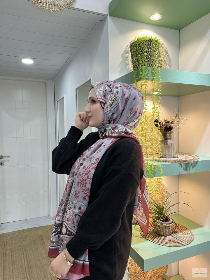 Karanfil Desen Gri Pamuk Şal