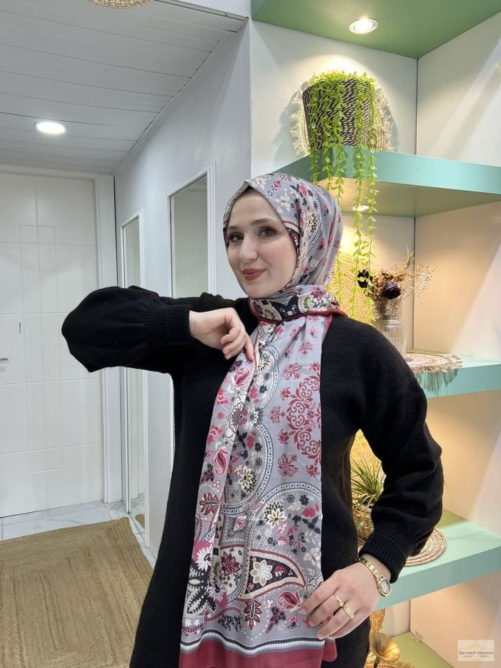 Karanfil Desen Gri Pamuk Şal