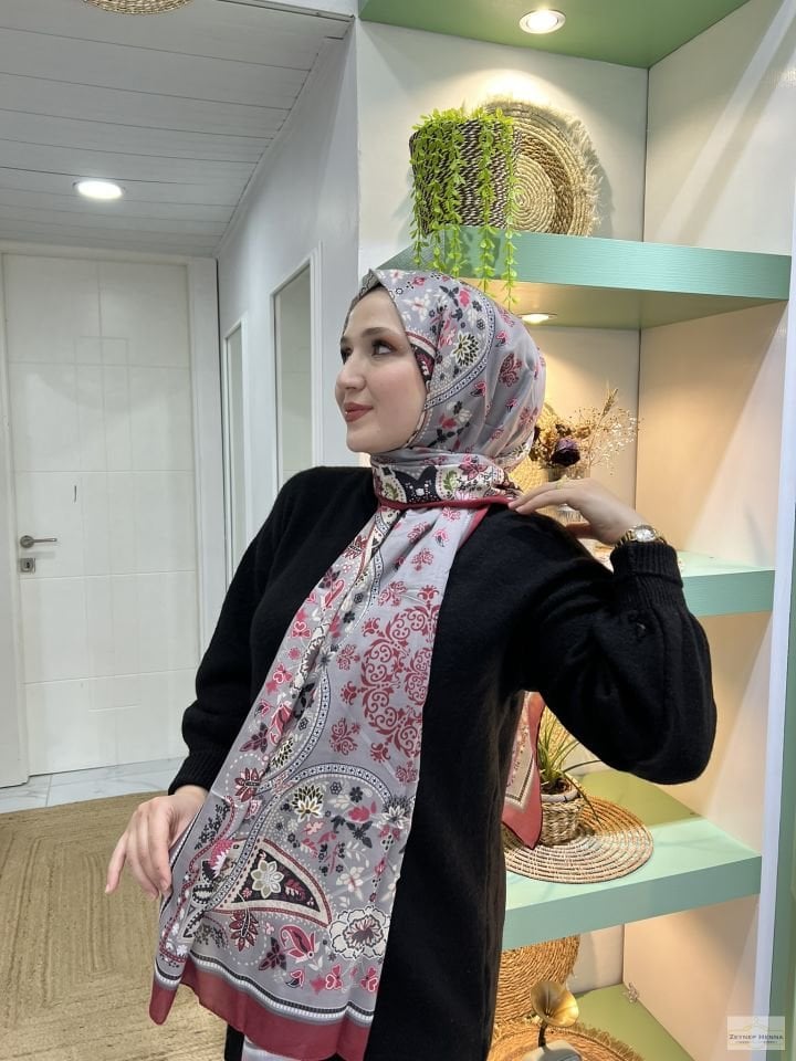 Karanfil Desen Gri Pamuk Şal