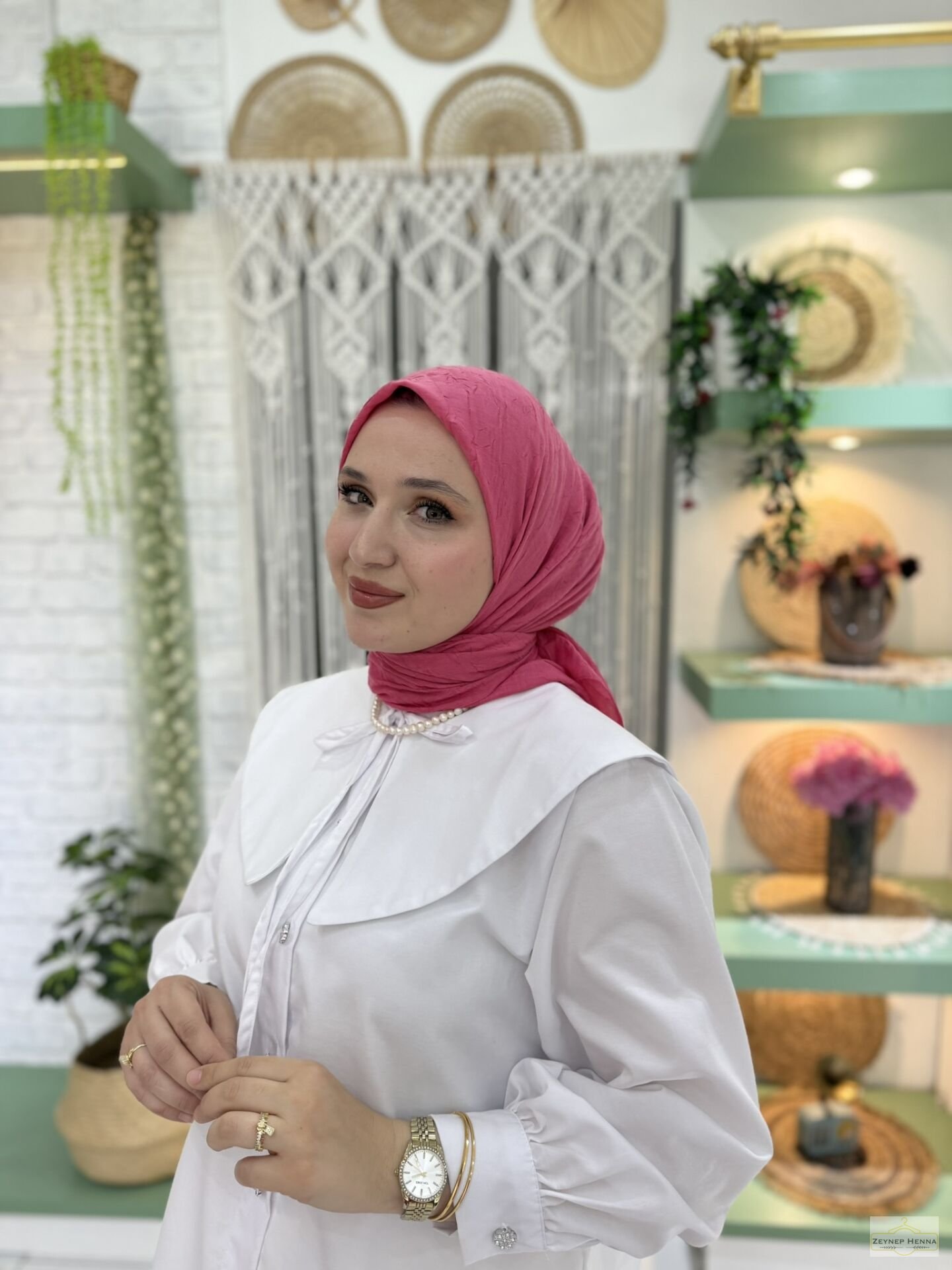 Düz Fuşya Pamuk Eşarp