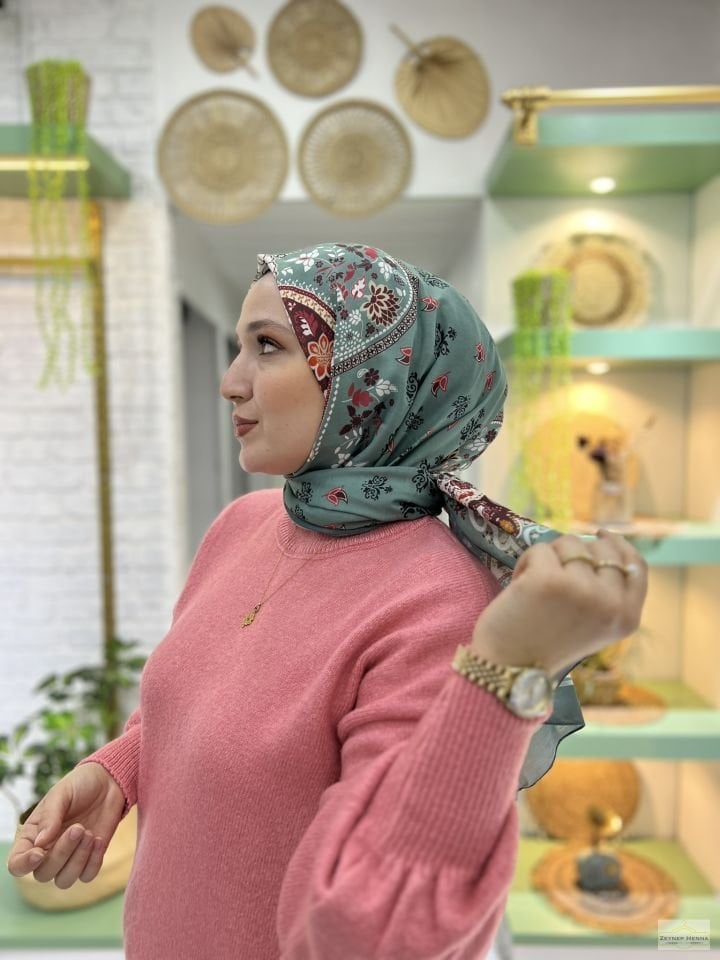 Karanfil Desen Mint Yeşil Pamuk Şal