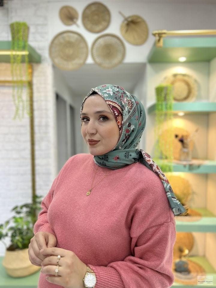 Karanfil Desen Mint Yeşil Pamuk Şal