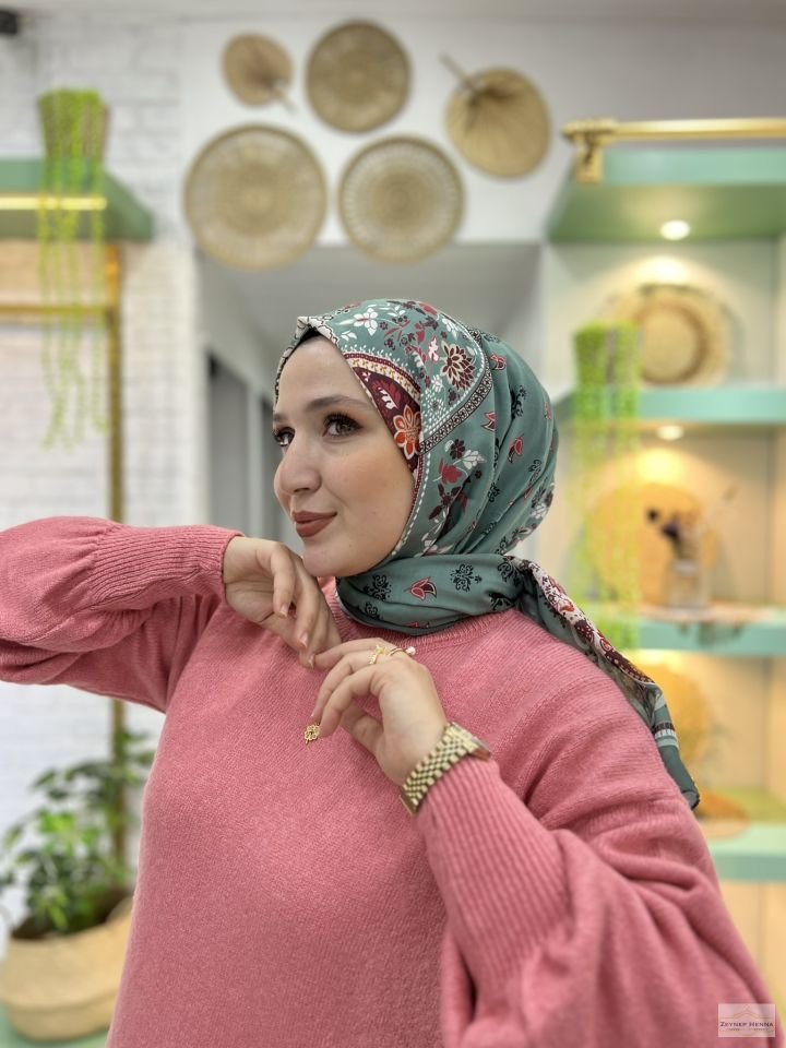 Karanfil Desen Mint Yeşil Pamuk Şal