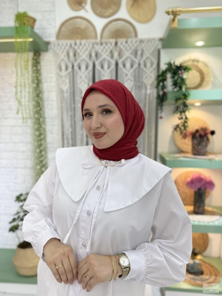 Düz Bordo Pamuk Eşarp