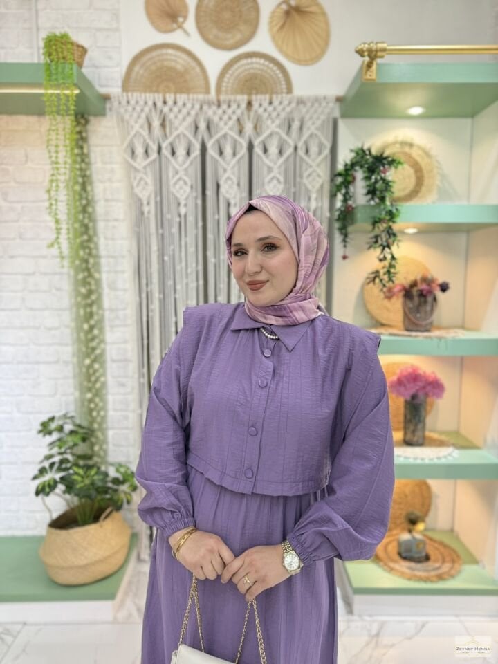 Şila Yelekli Lila Elbise