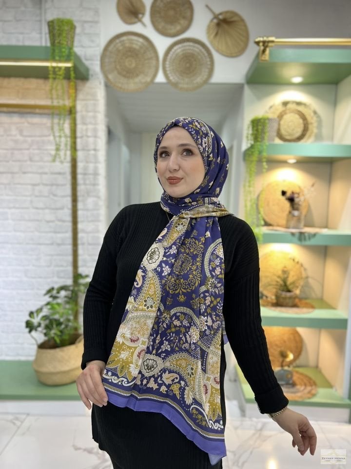 Karanfil Desen Lila Pamuk Şal