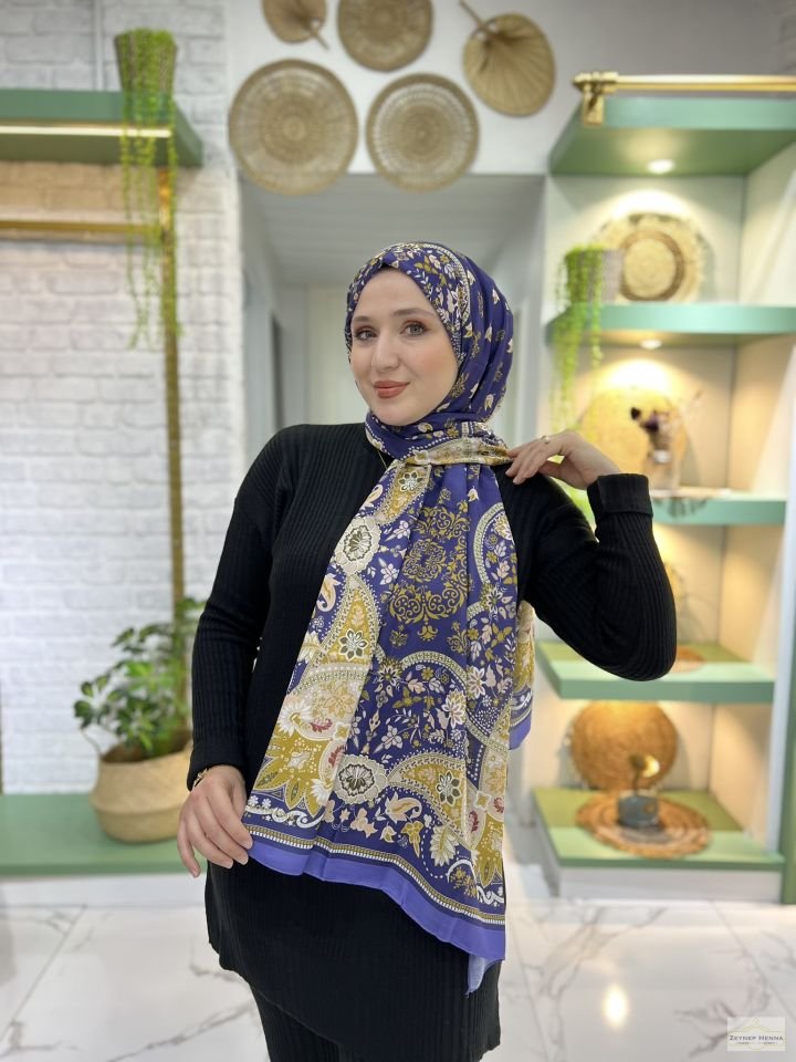Karanfil Desen Lila Pamuk Şal