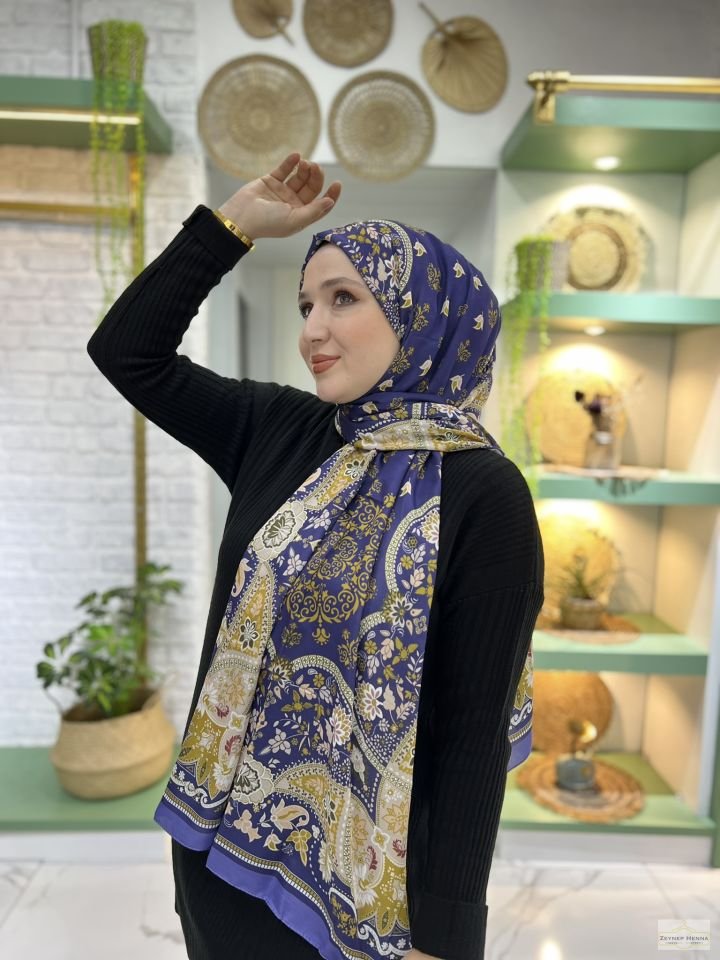 Karanfil Desen Lila Pamuk Şal